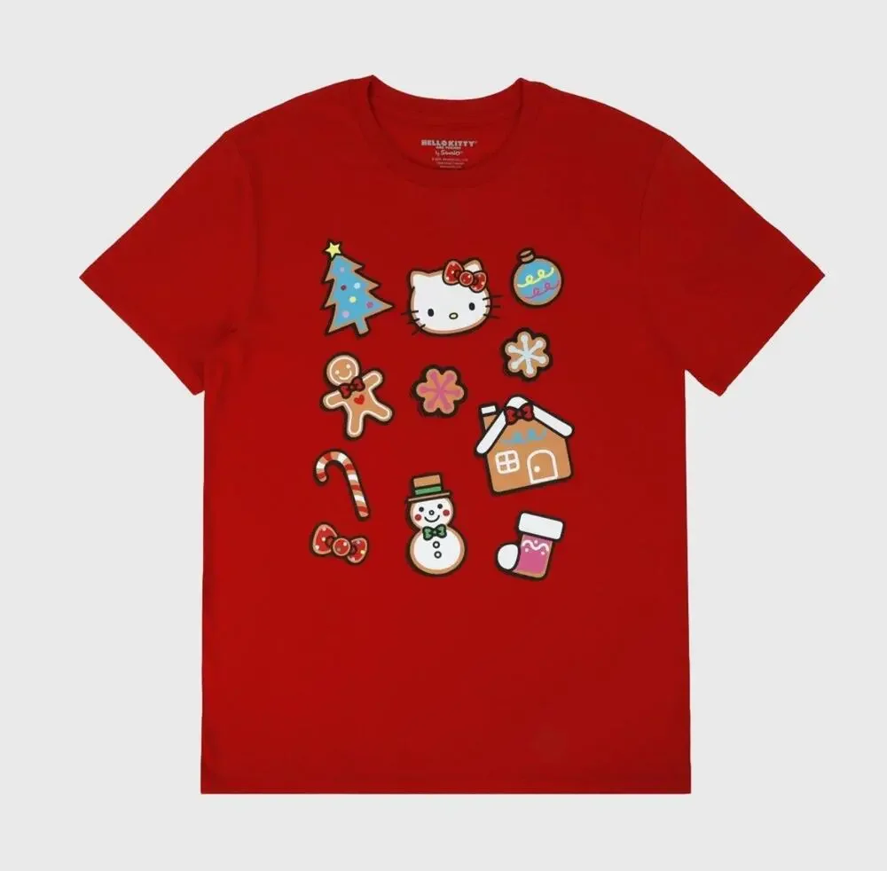 Hello Kitty Christmas Cookies Adult T Shirt Red Small NWT